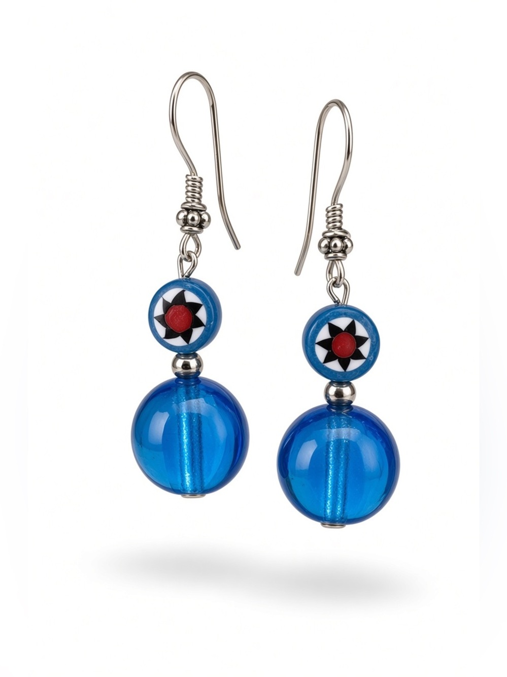 Handmade (by me!) Blue Art Glass Bead Drop Earrings